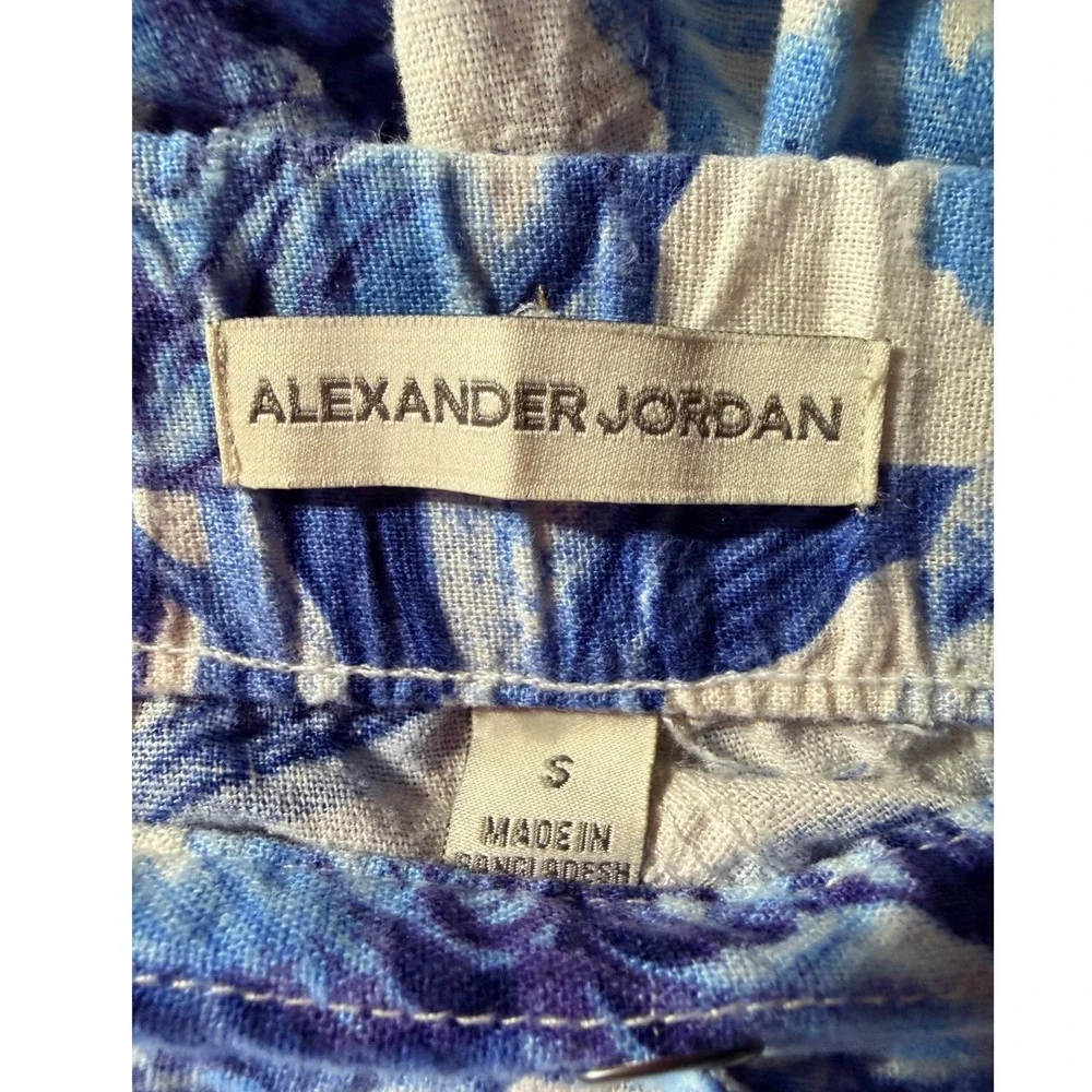Alexander Jordan Capri‎ Pants S Tropical Floral Blue White Linen Blend Pull On - Picture 3 of 6